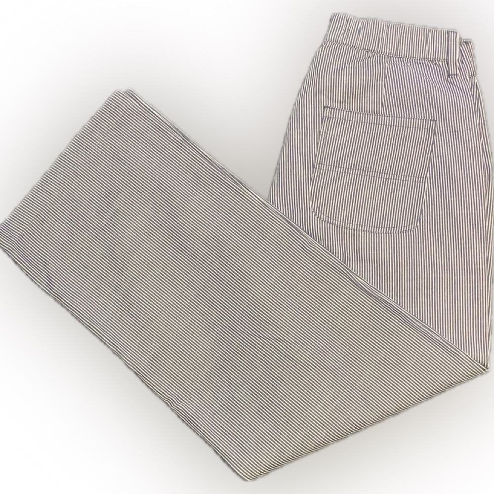 Mollusk Surf Women’s Blue and White Striped Wide Leg Painter Pants EUC Sz M